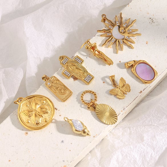 1 Paar einfache Serie süße Sonne DIY Edelstahl Gold Farbe Damen Anhänger 2