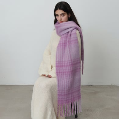 1 Stück einfache karierte Polyester-Winterschals für Damen h5 