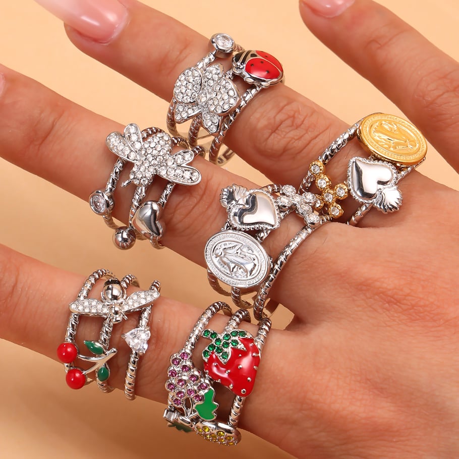 1 Piece Sweet Cherry Stainless Steel Gold Color Statement Rings Picture6