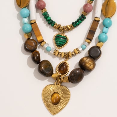 1 Piece Bohemian Heart Natural Stones Gold Color Women's Beaded Necklaces h5 Picture4