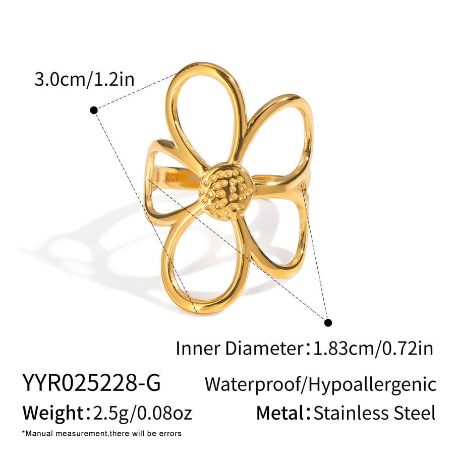 1 Piece Simple  Daily Flower Stainless Steel  Gold Color  Statement Rings 