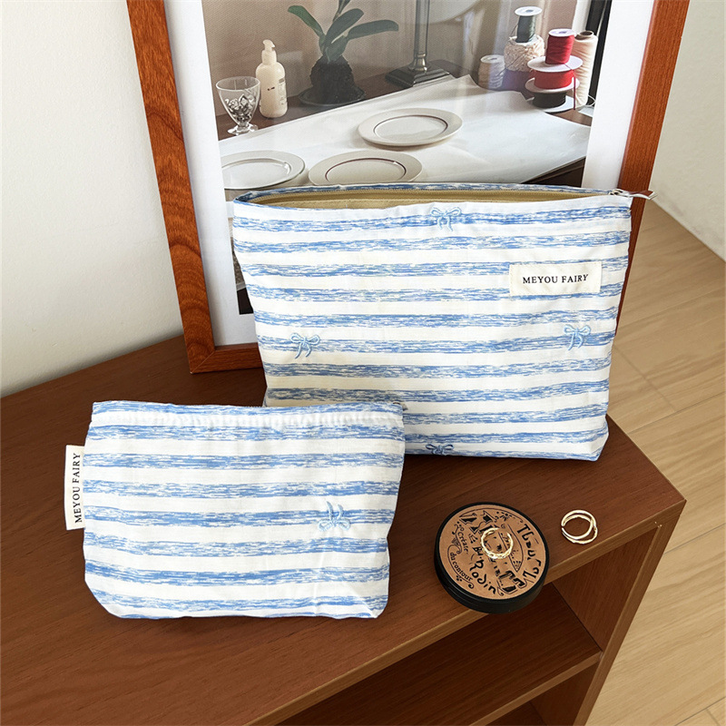 1 Çift Simple Series Casual Strip Polyester Kadın Makyaj Çantası Resim3