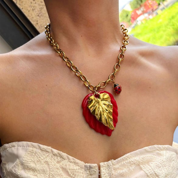 1 Piece Leaf Stainless Steel Gold Color Pendant Necklace 2