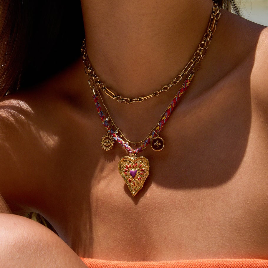 1 collar colgante lujoso de acero inoxidable brillante de color dorado para mujer Imagen4
