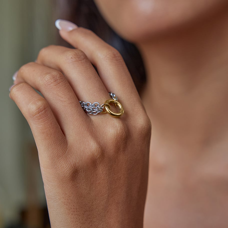1 Piece Modern Texture Stainless Steel Gold Color Minimalist Rings Picture5