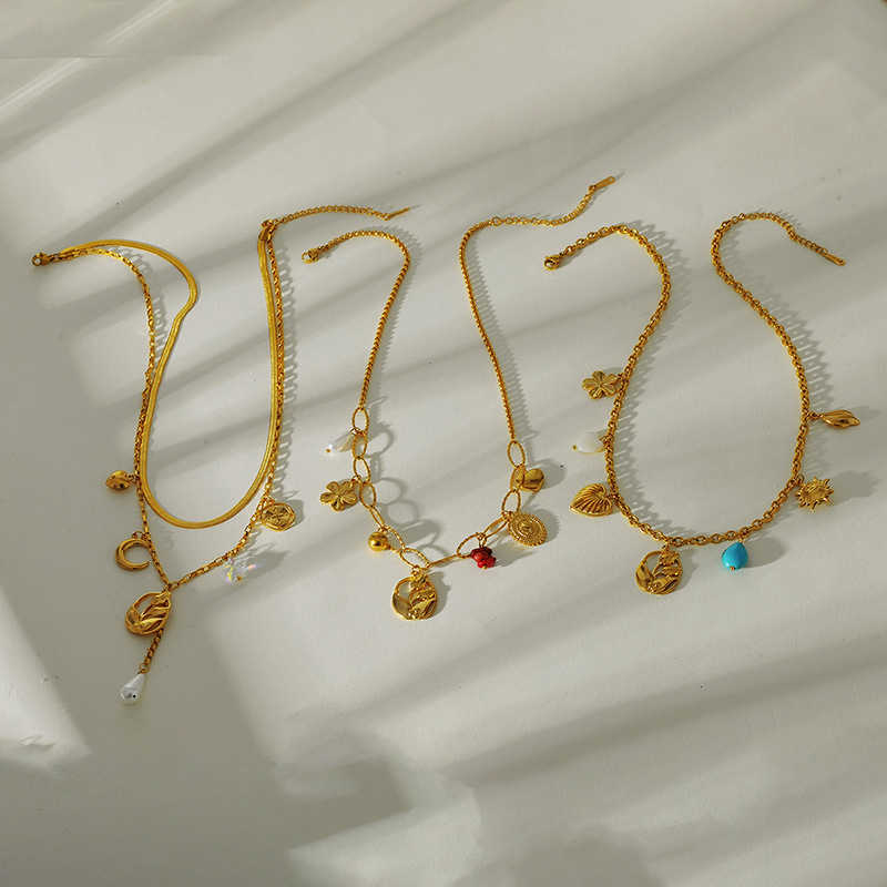 Collier avec pendentif romantique en acier inoxydable pour femme, motif fleur, cœur, soleil h5Image3