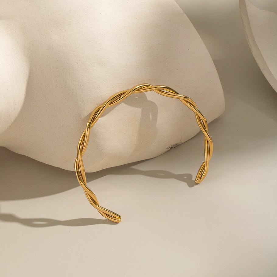 1 Piece Simple Series Casual Twist Stainless Steel Gold Color  Women's Bangles Picture3