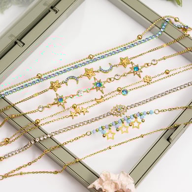 1 pulsera elegante con dije de estrella de acero inoxidable color dorado para mujer h5 Imagen6