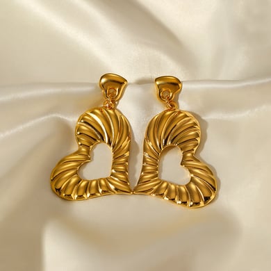 1 paio di orecchini pendenti a forma di cuore in acciaio inossidabile color oro h5 Immagine2