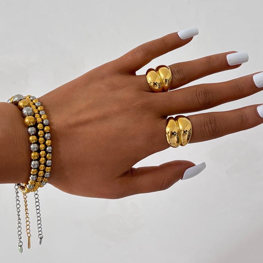 1 stuk casual gemengde goud- en zilverkleurige roestvrijstalen kralenarmbanden Afbeelding4