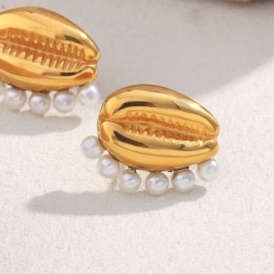 1 Pair Shell Shape Stainless Steel Gold Color Stud Earrings h5 Picture5