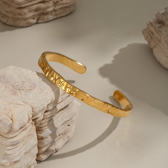 1 Stück Hammer Muster Edelstahl Gold Farbe Manschette Armreif