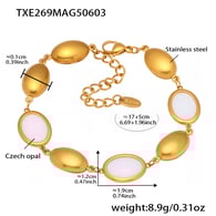 TXE269-Bracciale in opale bianco dorato 17+5 cm Immagine11