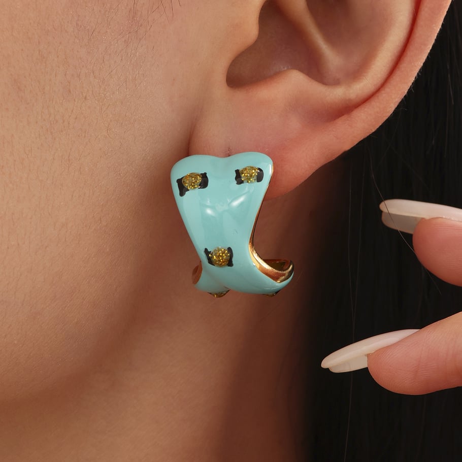 1 Pair Colorful Irregular Shape Stainless Steel Gold Color Women's Stud Earrings Picture3