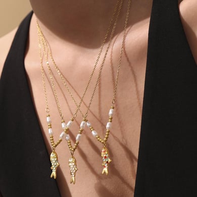 1 Piece Colorful Fish Stainless Steel Gold Color Women's Necklaces Sets h5 Picture8