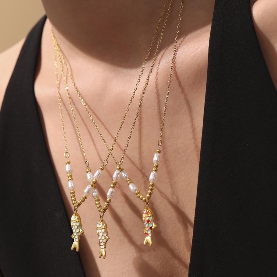 1 Piece Colorful Fish Stainless Steel Gold Color Women's Necklaces Sets Picture8