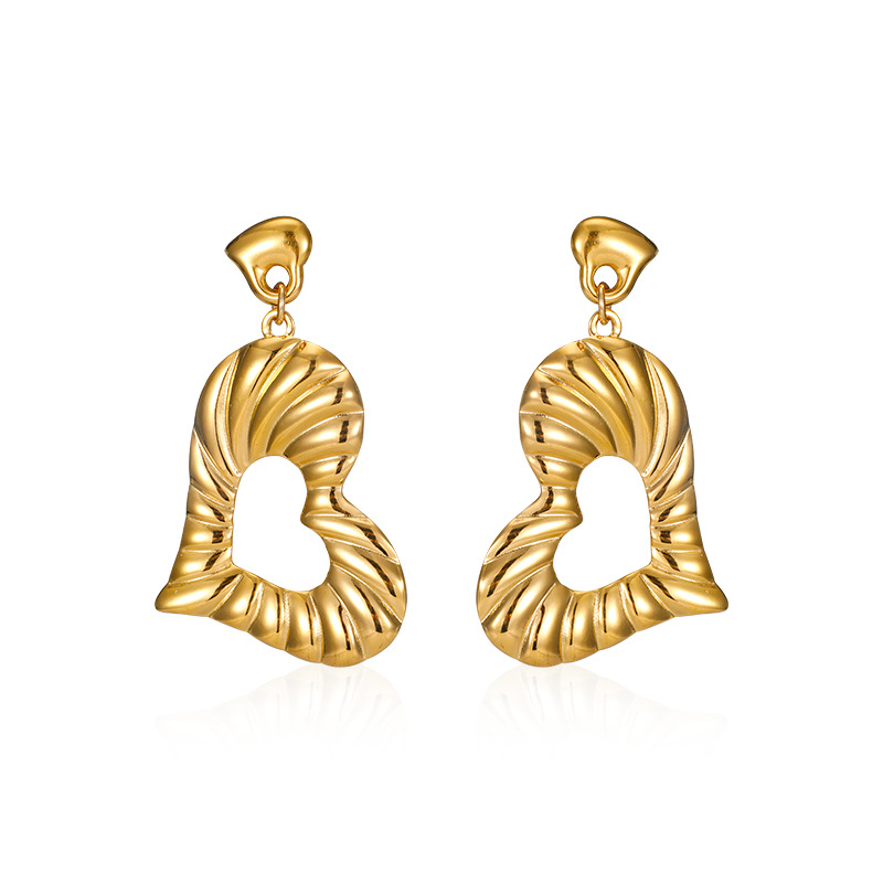 1 paio di orecchini pendenti a forma di cuore in acciaio inossidabile color oro Immagine5