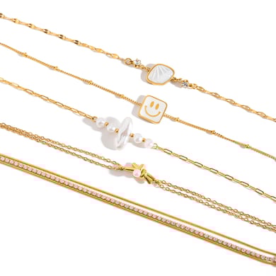 1 pulsera elegante de acero inoxidable con dijes dorados para mujer. h5 Imagen8