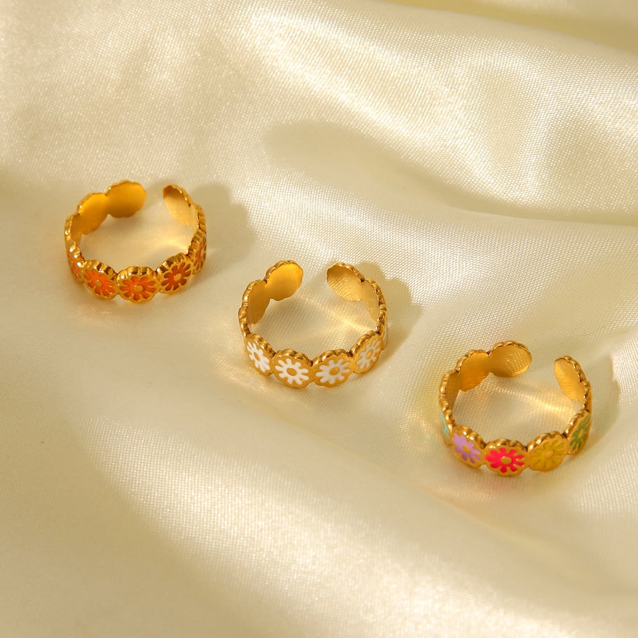 1 Piece Daily Daisy Stainless Steel Gold Color Statement Rings Picture7