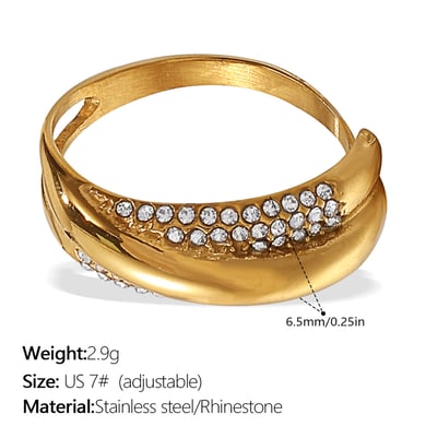 1 Piece Irregular Shape Stainless Steel  Gold Color  Rhinestone Gemstone Ring h5 