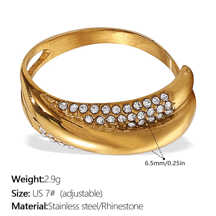 1 Piece Irregular Shape Stainless Steel  Gold Color  Rhinestone Gemstone Ring 