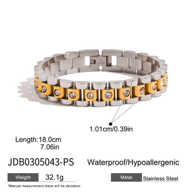 Bracelet chaîne en acier inoxydable doré pour femme, motif patchwork classique, 1 pièce h5 Image2
