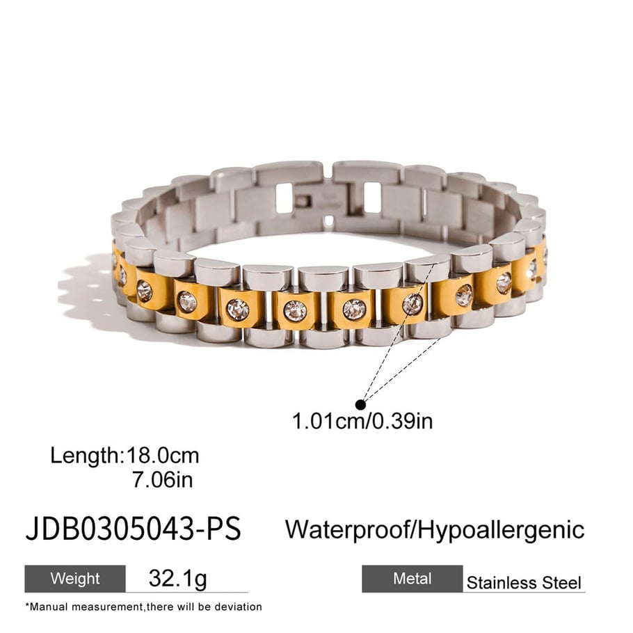 Bracelet chaîne en acier inoxydable doré pour femme, motif patchwork classique, 1 pièce Image2