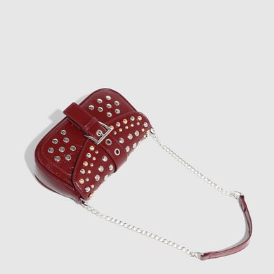 Bolso de hombro para mujer de PU con remaches de color sólido, estilo hip-pop/rock, serie simple, 1 pieza h5 Imagen4
