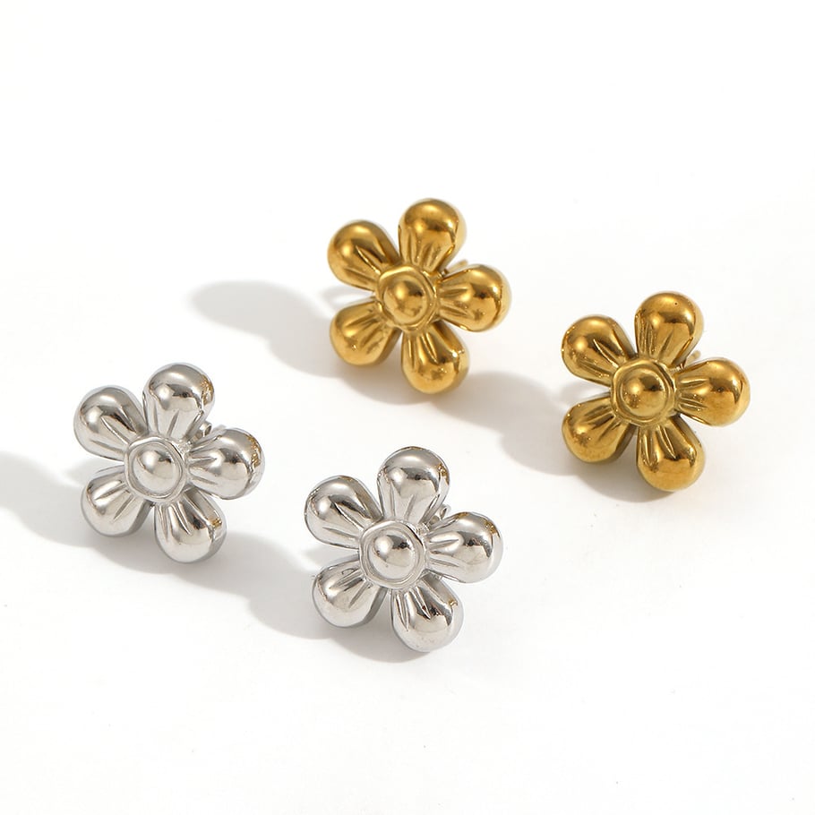 1 Pair Flower Stainless Steel Gold Color Stud Earrings Picture3