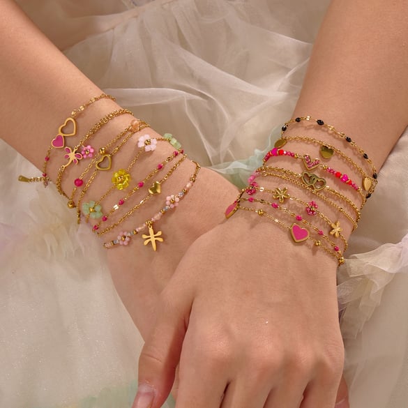 1 Piece Romantic Sweet Heart Stainless Steel Charm Bracelet 2