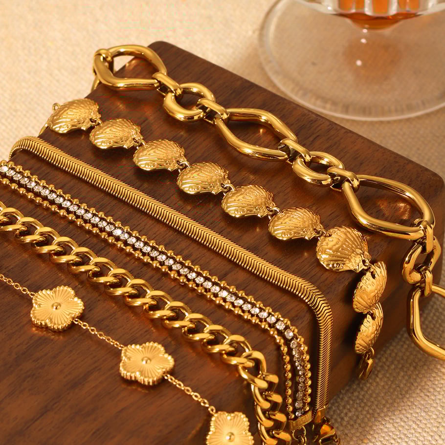 1 par de pulseras de cadena de acero inoxidable geométricas diarias de serie simple para mujer Imagen5
