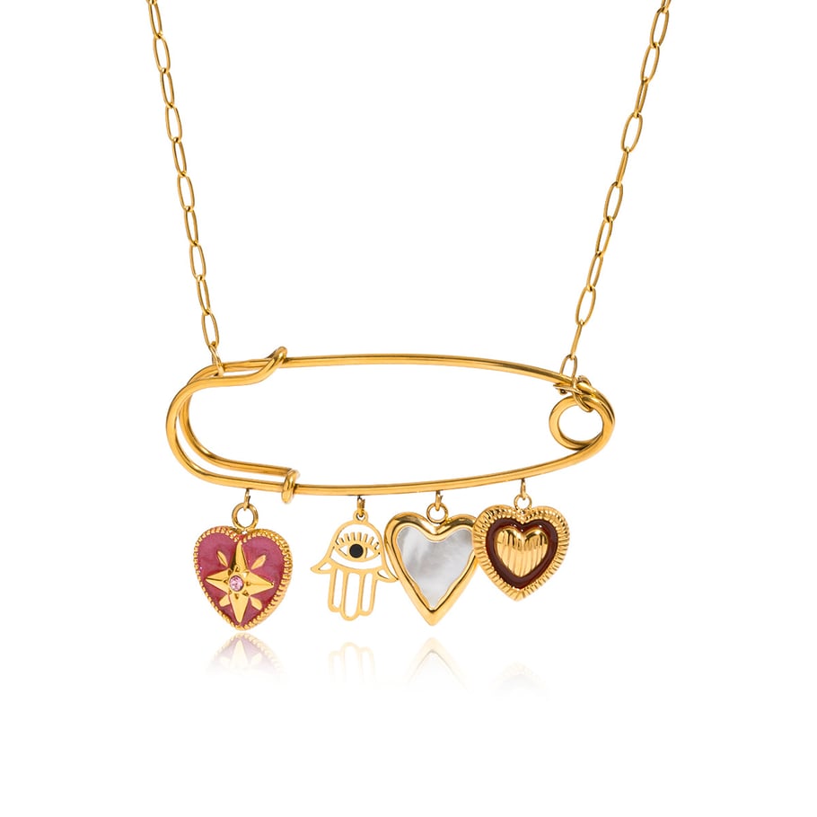 Collier avec pendentif en forme de cœur en acier inoxydable doré pour femme, 1 pièce Image6