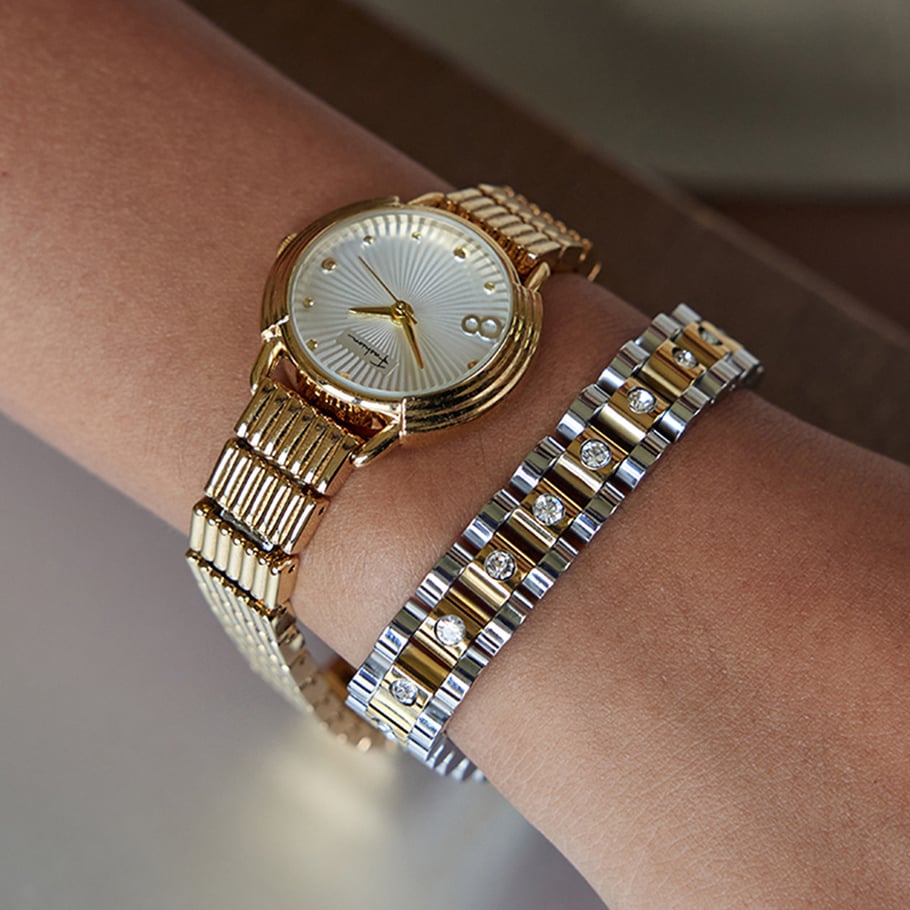 Bracelet chaîne en acier inoxydable doré pour femme, motif patchwork classique, 1 pièce Image8