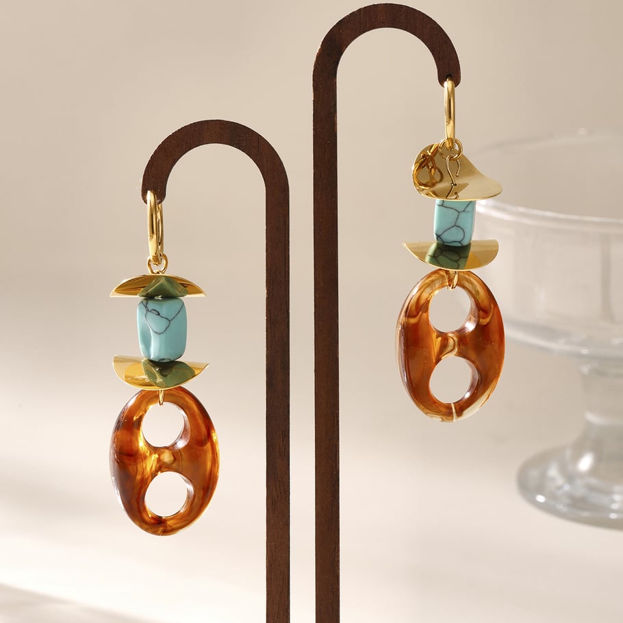 1 Pair Retro Irregular Oval Shape Stainless Steel Gold Color Women's Drop Earrings h5Picture5