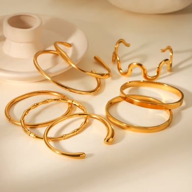 Simple Series Daily Irregular Shape Stainless Steel  Women's Bangles h5 Picture5