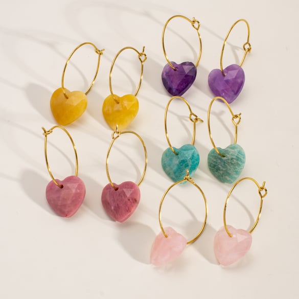 1 Pair Simple Series Elegant Heart Natural Stones Women's Hoop Earrings