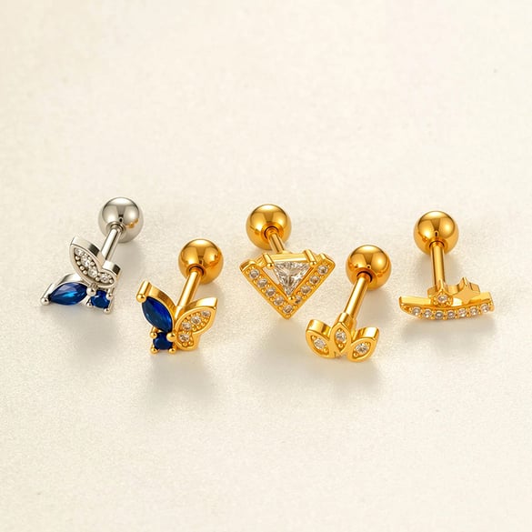 1 stuk vlinder koper goudkleurige zirkoon piercing oorbel