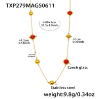 TXP279-Altın Kırmızı Cam Taş Kolye 80+5cm Resim3