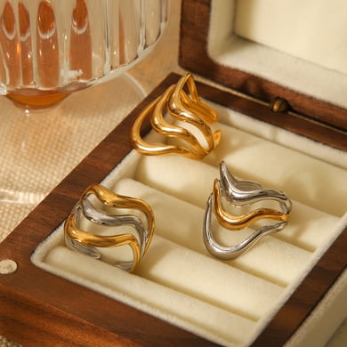 1 Stück einfache Statement-Ringe aus Edelstahl mit täglichen Linien in Goldfarbe h5 Bild7