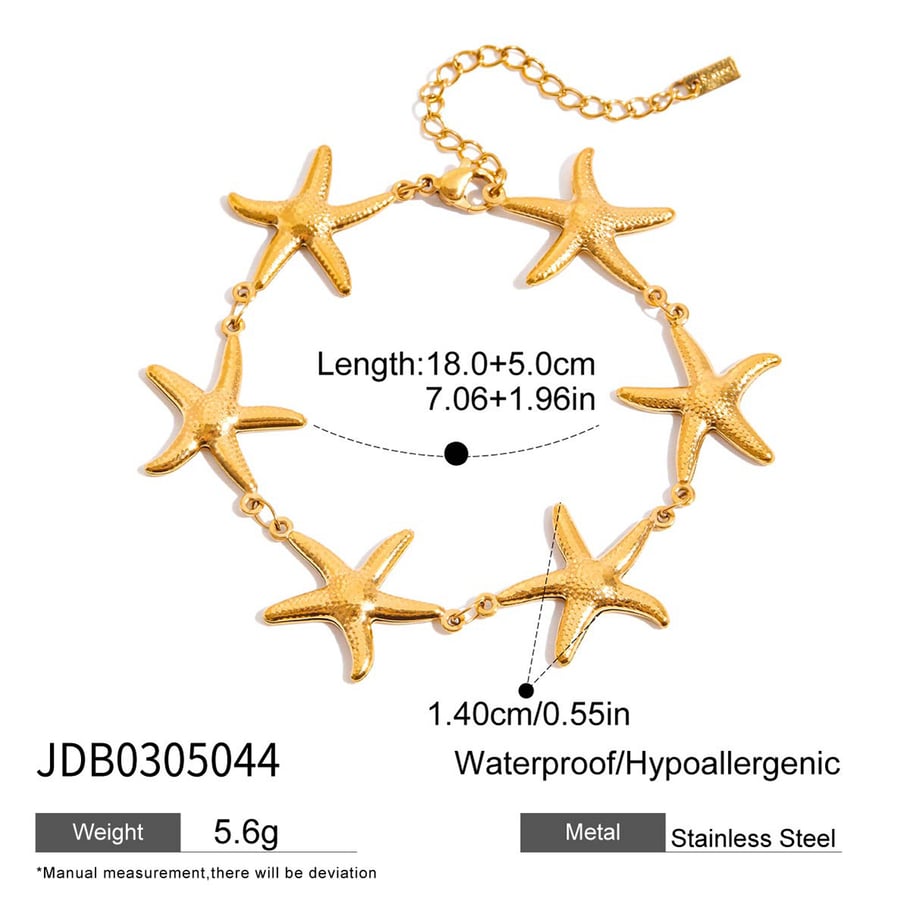 Bracelet chaîne pour femme en acier inoxydable couleur or, motif étoile de mer, 1 pièce Image2