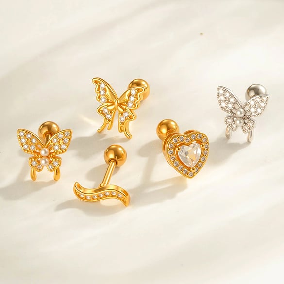 1 Piece Butterfly Copper Gold Color Zircon Piercing Earring