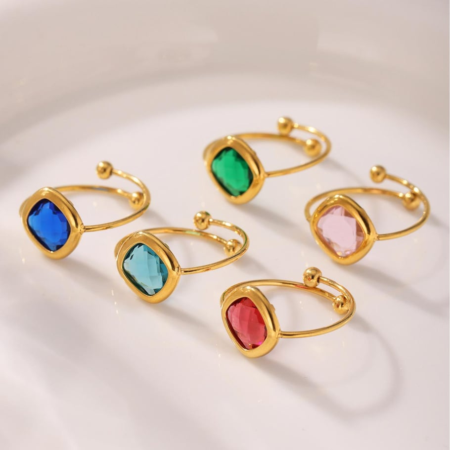 1 Piece Elegant Rectangle Stainless Steel Gold Color Statement Rings Picture2