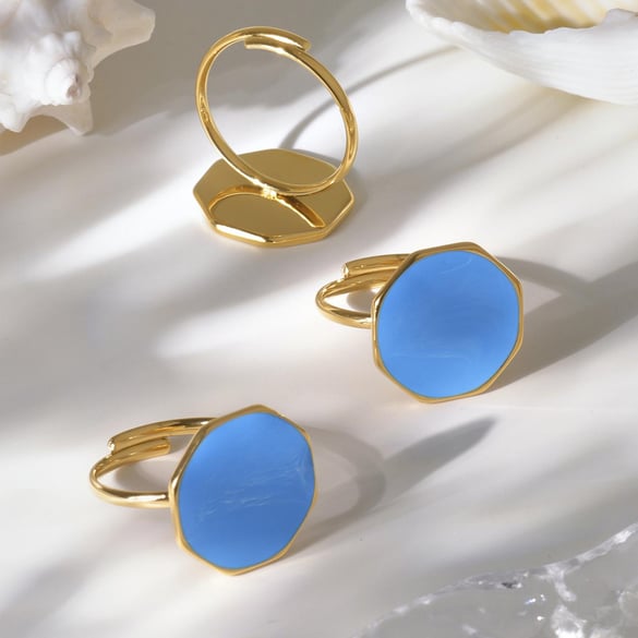 1 Piece Hexagon Enamel Dripping Stainless Steel Gold Color Statement Rings 2