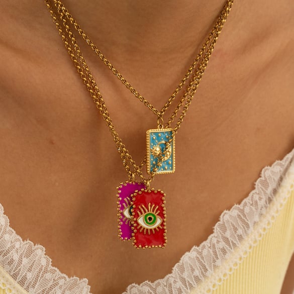 1 Piece Classic Tarot Stainless Steel Gold Color Women's Pendant Necklaces 2
