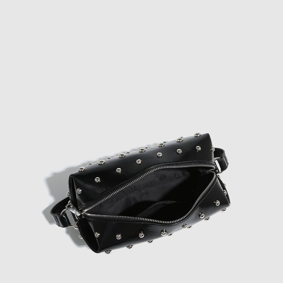 Bolso de mano de PU con remaches de color sólido estilo hip-pop/rock para mujer, 1 pieza Imagen4