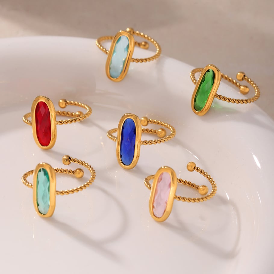 1 Piece Oval Shape Glass Stainless Steel Gold Color Statement Rings Picture4
