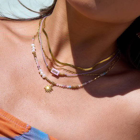 1 Piece Polychrome Beads Sun Stainless Steel Gold Color Women's Pendant Necklaces