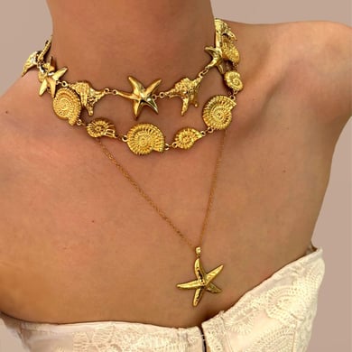 1 Piece Starfish Stainless Steel Gold Color Pendant Necklace h5 Picture3