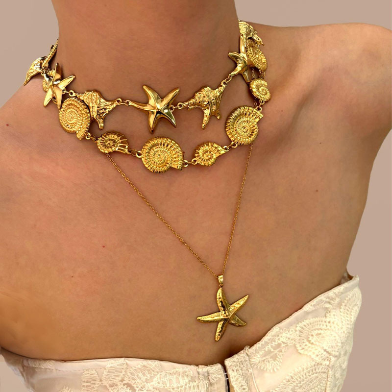 1 Piece Starfish Stainless Steel Gold Color Pendant Necklace Picture3