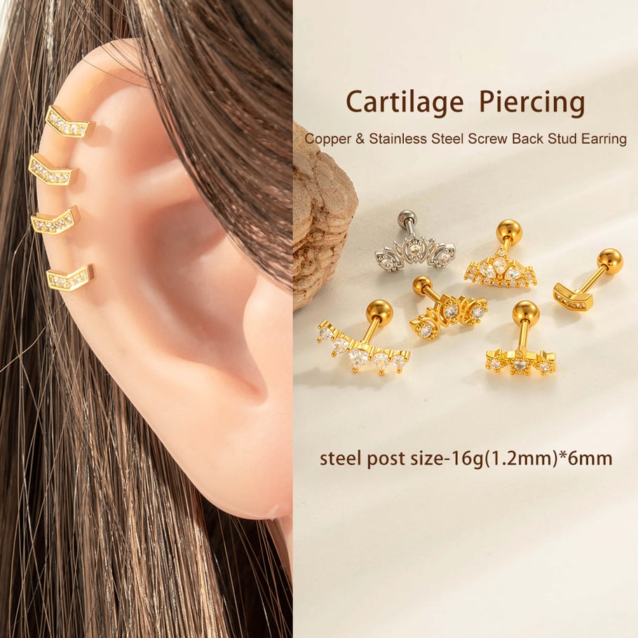 1 Piece Star Copper Gold Color Zircon Piercing Earring Picture4